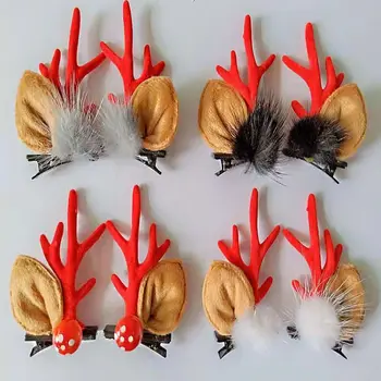 

Christmas XMAS Cute Hair Clips Deer Antlers Mushroom Faux Fur Ball Girls Women Hairpins Hair Accessories