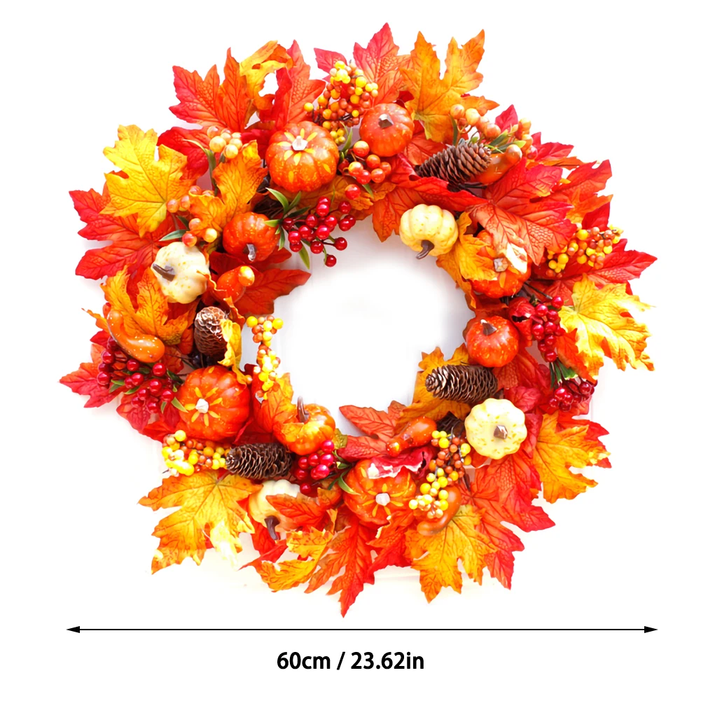 Fall Wreath with Pumpkins Berries Maple Leaves Artificial Fall Berry  Harvest for Wedding Party Thanksgiving Home Decor