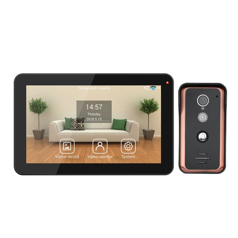 

FFYY-Mountainone 9-Inch Display,A Cable Video Phone,Doorbell,Infrared Rainproof App,Unlocked Intercom System Black +Brown Abs +A