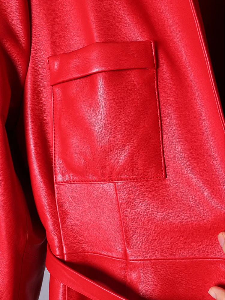 Nerazzurri Hoge Kwaliteit Rood Zwart Maxi Pu Lederen Trenchcoat Voor Vrouwen Extra Lange Rokken Elegante Overjas Mode 5xl 6xl 7xl
