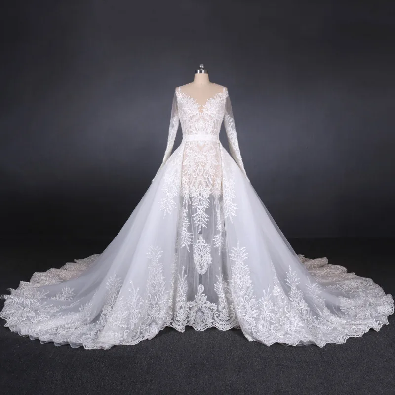 Горячие сексуальные романтические свадебные платья с открытой спиной Vestidos 3D Цветочная аппликация Длинный Шлейф Свадебные платья 2 в 1