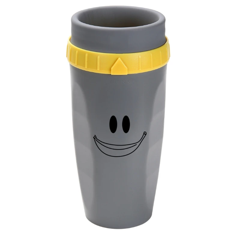 Двойные стеновые стаканчики, французская безрукавная твист чашка, neoid, удобная кружка с ремнем, Детская портативная креативная пластиковая чашка - Цвет: gray smile