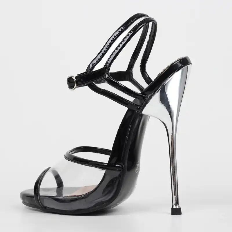 shiny black strappy heels