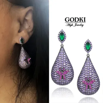 

GODKI Trendy Luxury Butterfly Waterdrop Dangle Earring for Women Wedding Full Micro CZ Cubic Zircon Long Earring Fashion Jewelry