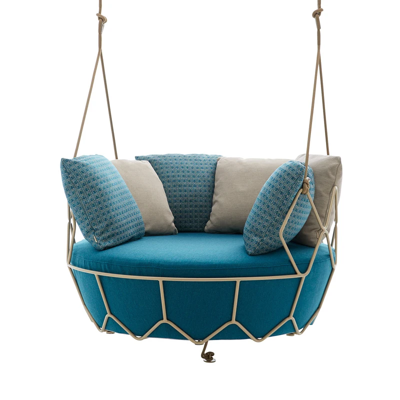 blue hanging sofa