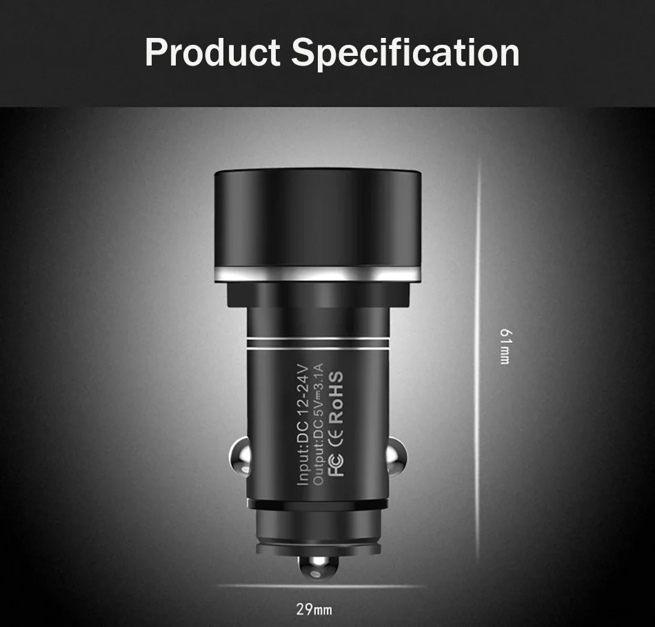 YKZ, автомобильное зарядное устройство с двумя usb-портами 3,1 А, светодиодный адаптер Diaplay для быстрой зарядки мобильного телефона для iPhone, Xiaomi, samsung, автомобильное зарядное устройство в автомобильном адаптере