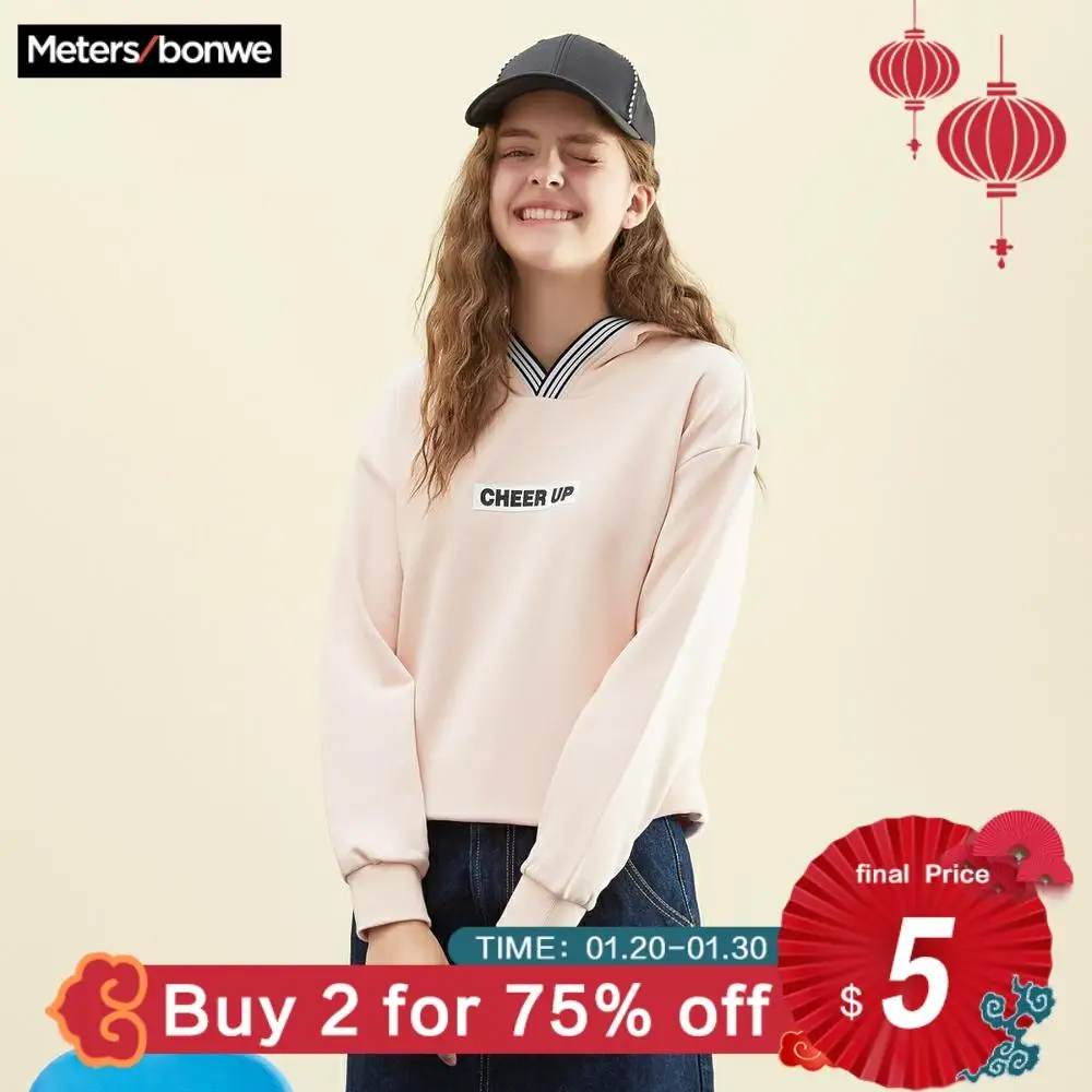  Metersbonwe Girls Hoodies For Women Female Letter Printed Girls Casual Sweatshirt 2019 New women's 