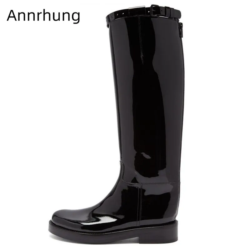 

Chic Army Boots Woman Round Toe Low Heel Solid Mid Calf Bottes Narrow Belt Buckle British Knight Botas 2020 Concise Riding Boots