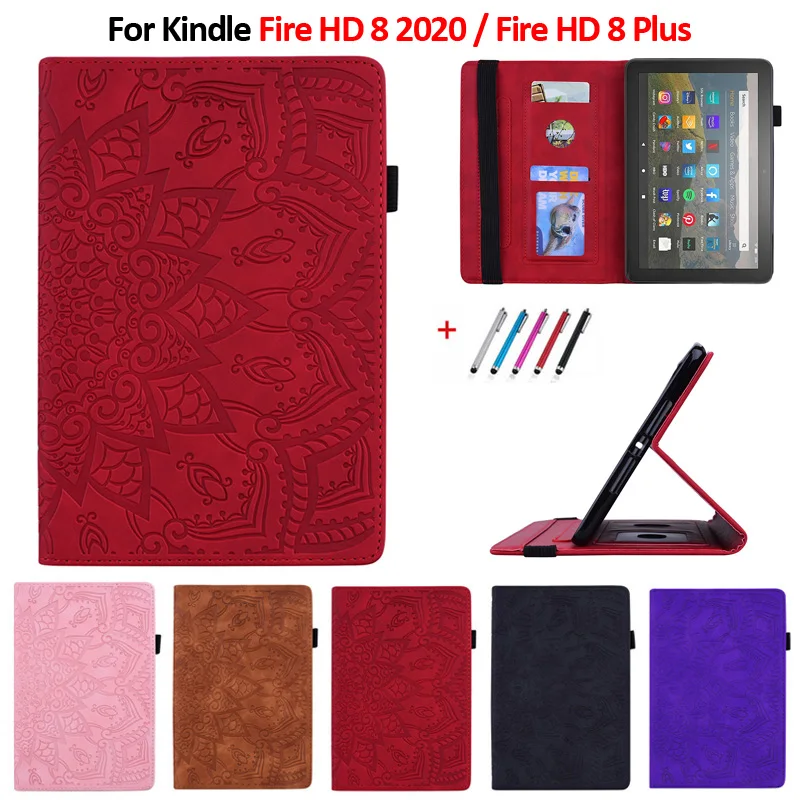 Per Amazon Fire Hd 8 Più La Cassa Coque Tablet Fiore 3D Rilievo Della Copertura Del Cuoio Per Funda Kindle Fire Hd 8 Hd8 Caso 2020