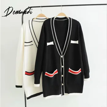 

Demandi sweater women's autumn and winter new small fragrant black and white color matching commuter knitting women's sweater