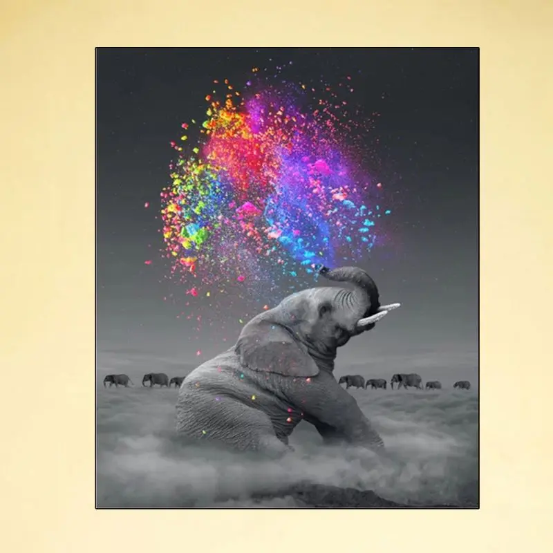 

Elephant Group Frameless DIY Digital Oil Painting By Numbers Canvas Wall Picture Q84D for Diamond embroidery