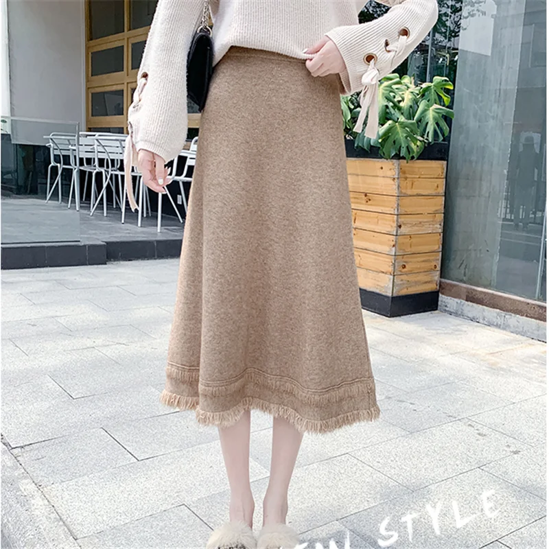 

Spring Tassel Skirt 2020 New Knit Hip Skirt High Waist Mid-length A-line Skirt Women Pleated Skirt Knitted Skirt Women