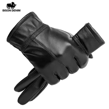 

BISON DENIM fashion winter men gloves sheepskin genuine leather Touch Screen warm glove for men