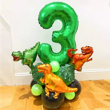

18pcs Jungle Dinosaur Balloons Set Dark Black Latex Balloon 32inch Green Number Globos Kids Birthday Party Baby Shower Decor