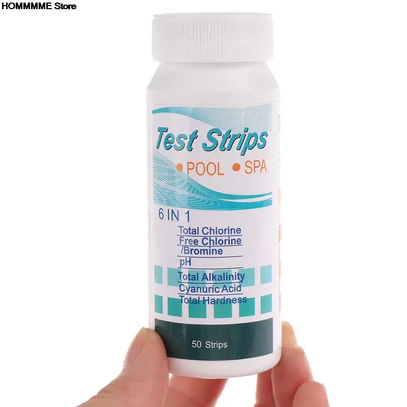 50 Pcs/Bottle 6 In 1 Multipurpose Chlorine PH Test Strips SPA Swimming Pool Water Tester Paper