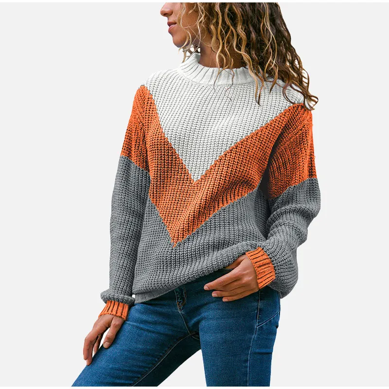 Женский Цветной вязаный свитер с круглым вырезом, джемпер, весенний Повседневный Модный пуловер, женские осенние свитера высокого качества, женские топы