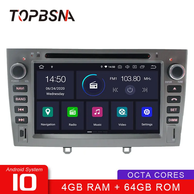 Автомобильный DVD-плеер TOPBSNA 2 din Android 10 для PEUGEOT 408 308 WIFI мультимедийный GPS-навигатор