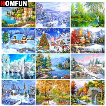 

HOMFUN Diamond painting"Snow tree christmas scape" Full Square/Round Drill Wall Decor Inlaid Resin Embroidery Craft Cross stitch