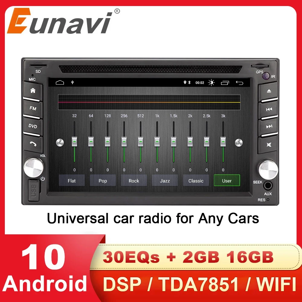 Eunavi 2 Din Android 10 система автомобильный мультимедийный плеер Авто dvd Радио стерео