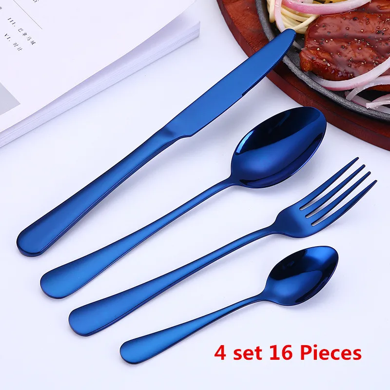 Blue 4 set 4 набора 16 шт набор посуды из нержавеющей стали набор посуды столовые приборы набор ножей вилка - Цвет: Blue 4 set