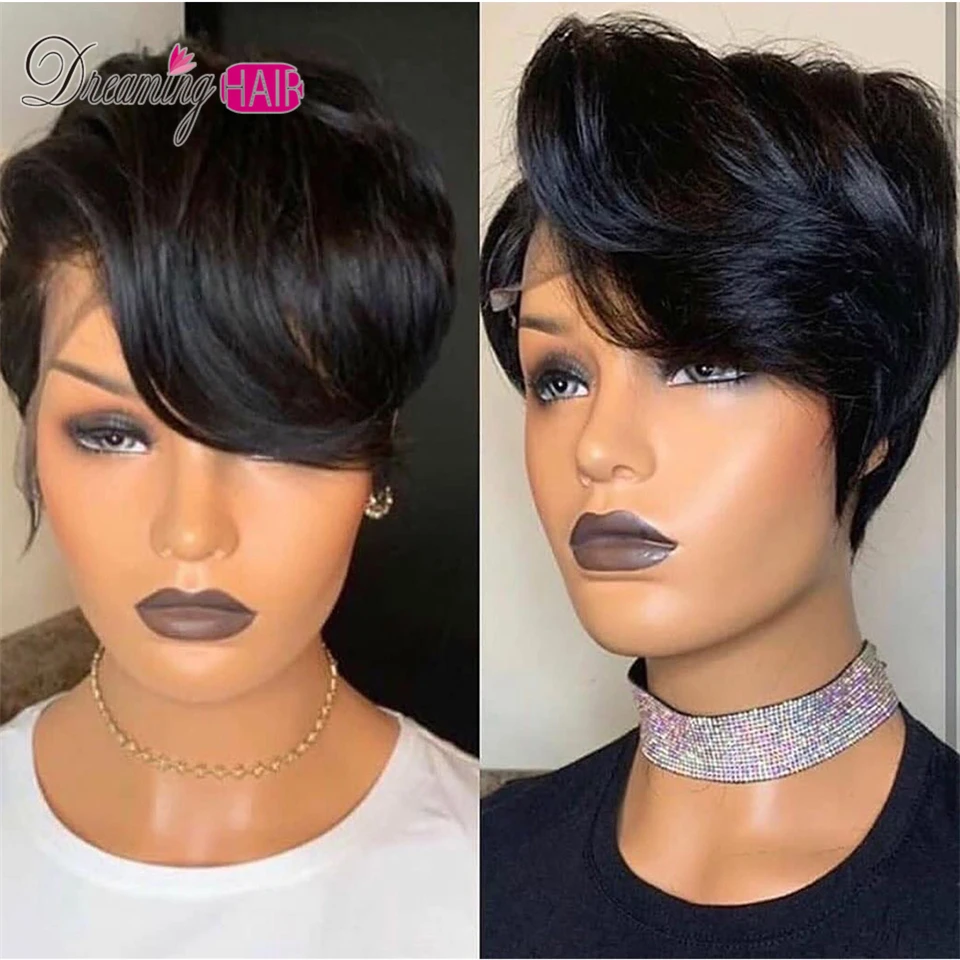 13X4 Pixie Cut Lace Front Short Human Hair Wigs With Baby Brazilian Wig Swiss Bleached Knots For Black Women | Шиньоны и парики