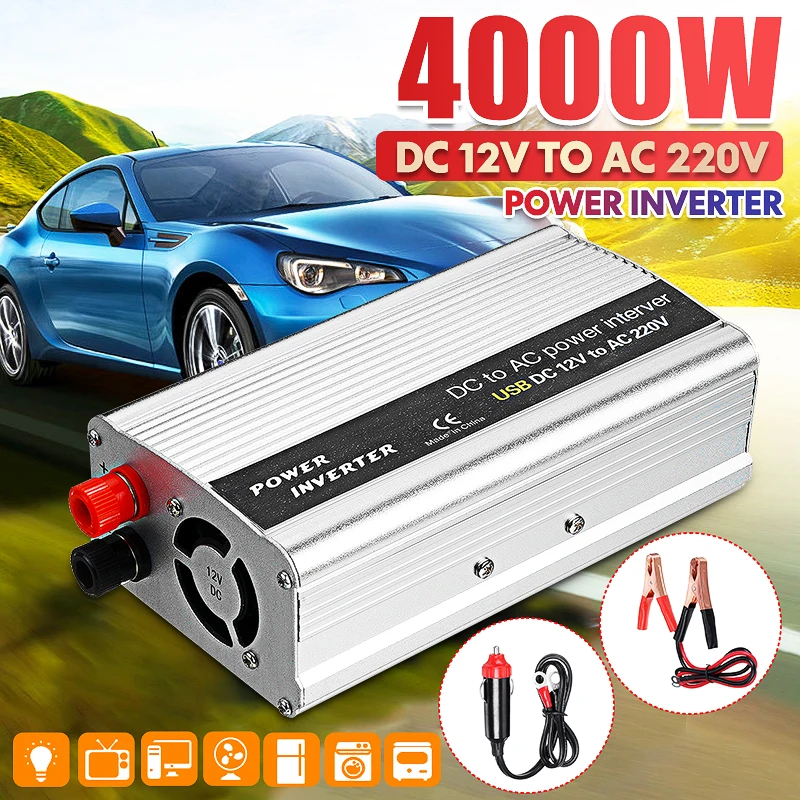  4000W Peaks inversor de energía Solar 12V 220 voltaje modificado onda sinusoidal carga USB para coc