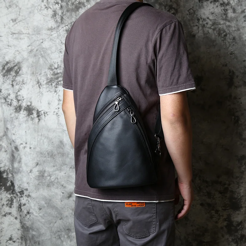 NZPJ Neue Stil männer Leder Umhängetasche Casual Top Schicht Rindsleder Männer Outdoor Schulter Tasche Einfarbig Männer Brust tasche Trend Tasche – Detail 6