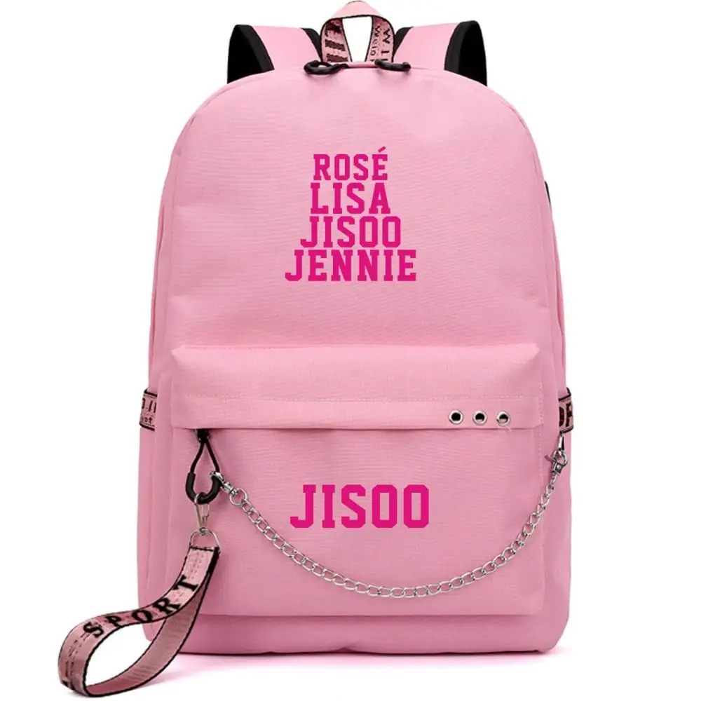 Kopo BlackPink Rose Lisa JENNIE USB Рюкзак Школьные сумки черный розовый Mochila дорожные сумки рюкзак на цепочке для ноутбука USB порт для наушников - Цвет: Style 19