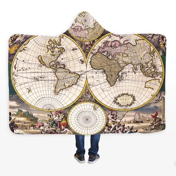 

Retro World Map Printing Hooded Blanket Super Warm Fleece Wearable Blanket Hoodies Colorful Adults Cloak Throw Hoodie Blankets