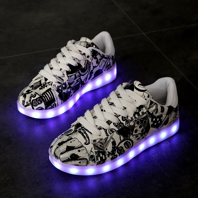 Spring Boys Girls Children Led Shoes for kids & adults Rose Colorful Luminous USB Charging Parent-child casual shoes with light electric car for children electric motorcycle double tricycle child baby remote control toy charging battery car birthday gift