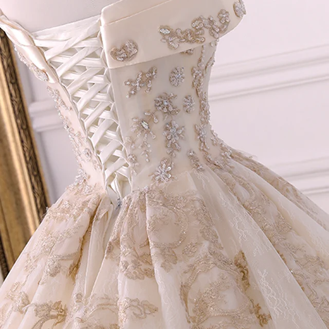 HLF35 Flower Wedding Dresses Lace Wedding Bridal Dress Elegant Floor Lengthb свадебное платье большого размера فستان عرس 6