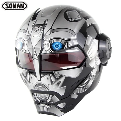 SOMAN Shiny Black Helmet Flip Up Full 