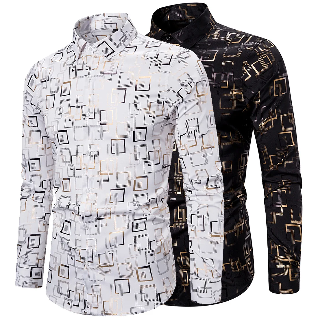 

YS086 Spring New Style Foreign Trade Casual MEN'S Long-sleeved Shirt Digital Bronzing Printed Elasticity Men Shirt Long Sleeve