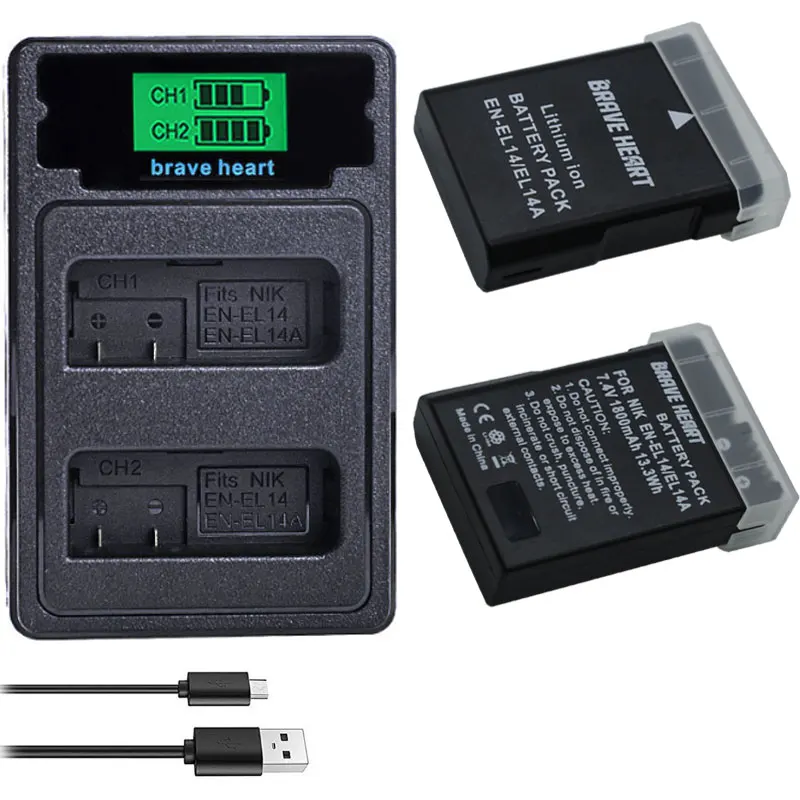 4Pcs EN-EL14a EN-EL14 EN EL14 Battery + LCD USB Dual Charger For Nikon Battery D5500 D5300 D3300 D5100 D5200 D3100 D3200 P7000