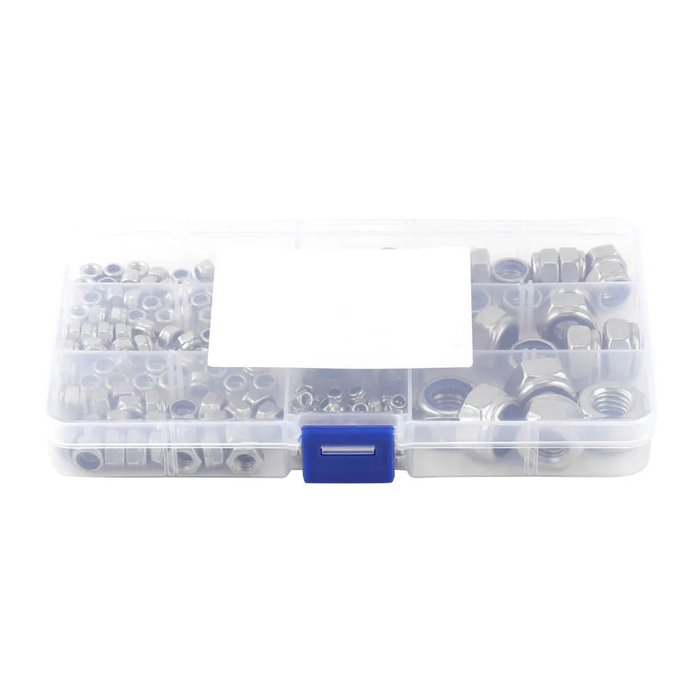 

Workshop Durable Locking Nuts Assorted Size With Box Stainless Steel For Bolts Anti Slip Fixing Hardware Repair Tool Silver