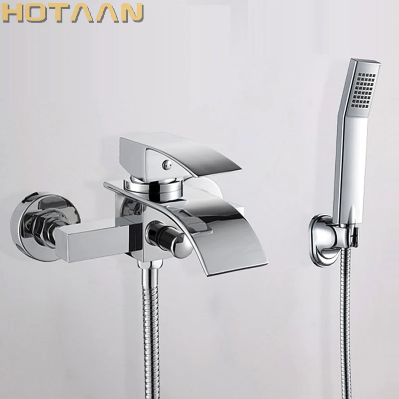 

. Polished Chrome Finish New Wall Mounted Waterfall Bathroom Bathtub Handheld Shower Tap Mixer Faucet YT-5330