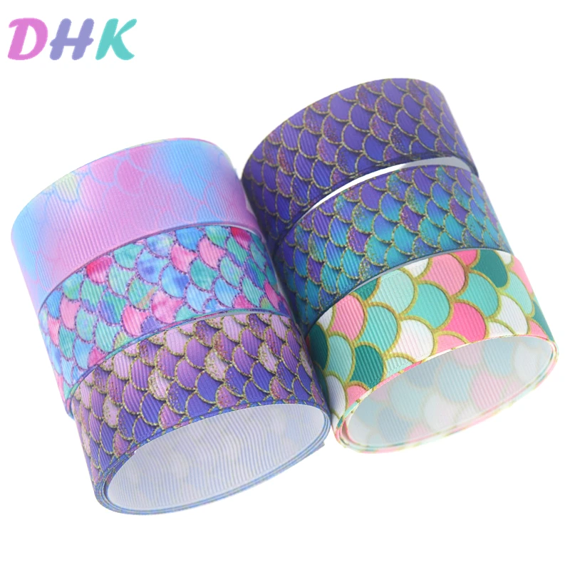 DHK 5 ярдов рыбьей чешуи печатные Grosgrain ленточный аксессуар Hairbow Головные уборы