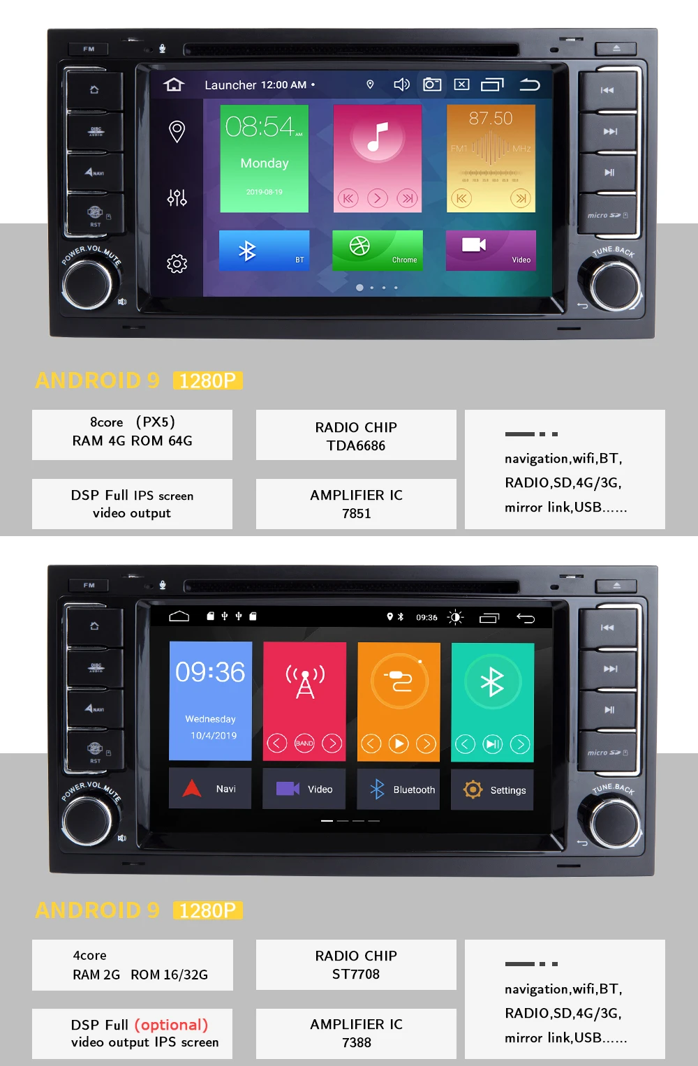 Ips DSP 2 Din Android 9,0 автомобильный dvd-плеер gps для VW/Volkswagen/Touareg/Transporter T5 2004-2011 Мультимедиа Радио 8 ядро 4 Гб 64 ГБ