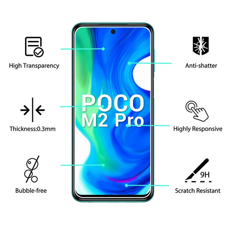 2 шт. закаленное стекло для Xiaomi Poco M2 Pro защита экрана 9D Защитное xiami M2003J6CI