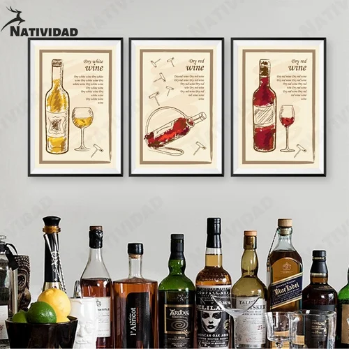 

Red Wine Wall Art Poster Nordic Painted Canvas Painting Shop Living Room Bar Home Decoration Canvas Painting Room Decor