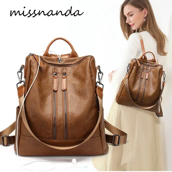 

Missnanda European and American New Double Zipper Ladies Shoulder Bag Shoulder Bag Casual Mommy Bag School Bag
