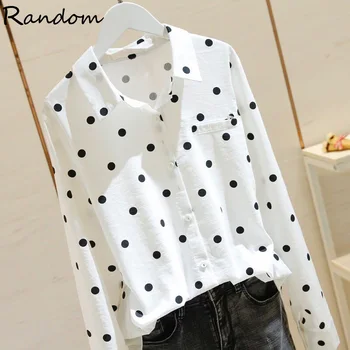 

Women Blouses 2020 Long Sleeve Polka dot Casual Loose Office Shirt Plus Size Fashion Vintage Lapel Ladies Streetwear Cloth Top
