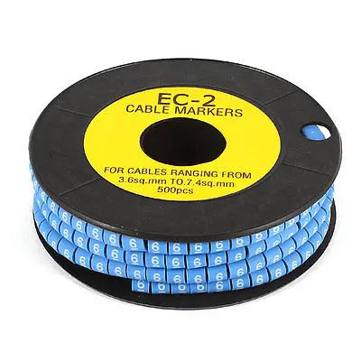 

500pcs Flexible Soft PVC Number 6 Print 3.6-7.4mm2 Wire Cable Markers