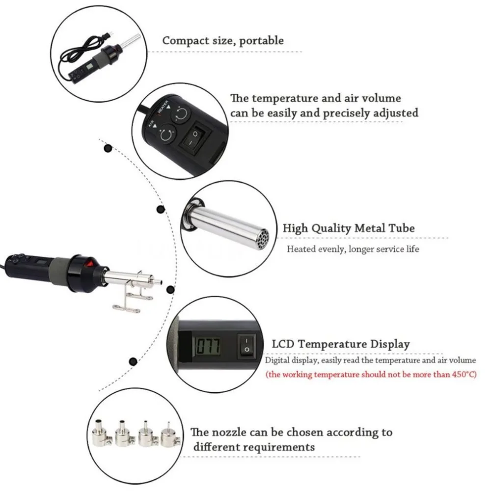 110V 450W Регулируемый цифровой электронный тепла фена распайки паяльная станция Электрический Температура Контролируемая Тепловая пушка