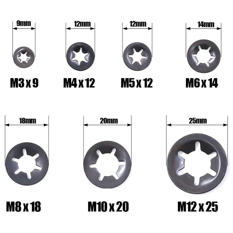 500 шт Внутренние Зуб Quicklock Starlock блокирующие шайбы M3 M12 черные быстроскоростные