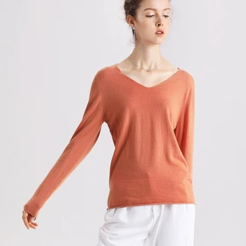 

100% Wool Women's V-Neck Pullover Long Sleeve Sweater Top in 10 colors S M L YS002