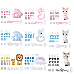 Silicone Beads Set Wooden Rodent Food Grade BPA Free Fox Rabbit DIY Accessories Set Pacifier Chain Clips Nylon Rope Let's Make