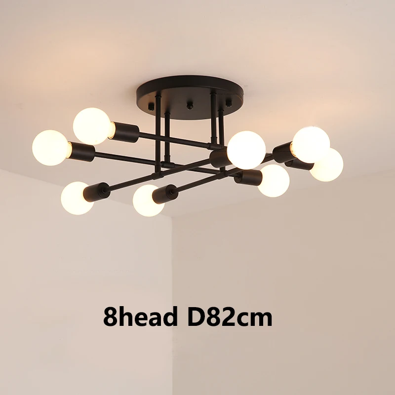 black 8head D82cm Скандинавский светодиодный потолочный светильник s Ретро Лофт ветка Chander потолочный светильник для гостиной спальни винтажный светильник - Цвет корпуса: black 8head D82cm