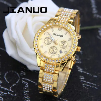 

Hot Selling Watch Women's Geneva Steel Belt Fake Three Eye Ladies Belt Calendar Alloy Man-made Diamond with Numbers Quartz WOMEN