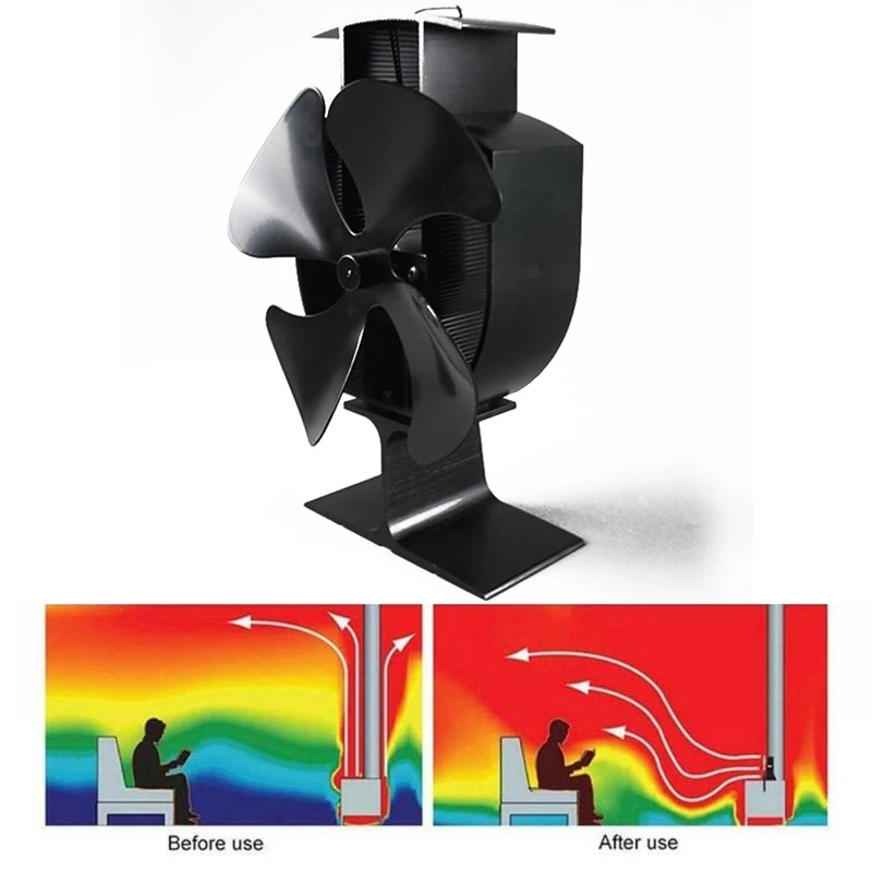 

1x Black Eco Friendly 4Blade Stove Fan Heat Powered Log Wood Burner Top Mini Fan
